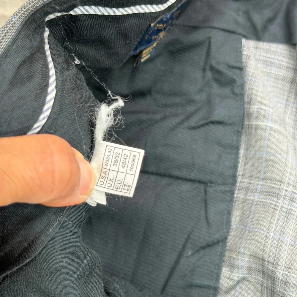 Brooks Brothers Dress Pants Mens 38x30 Gray Blue Windowpane Plaid Regent Slacks